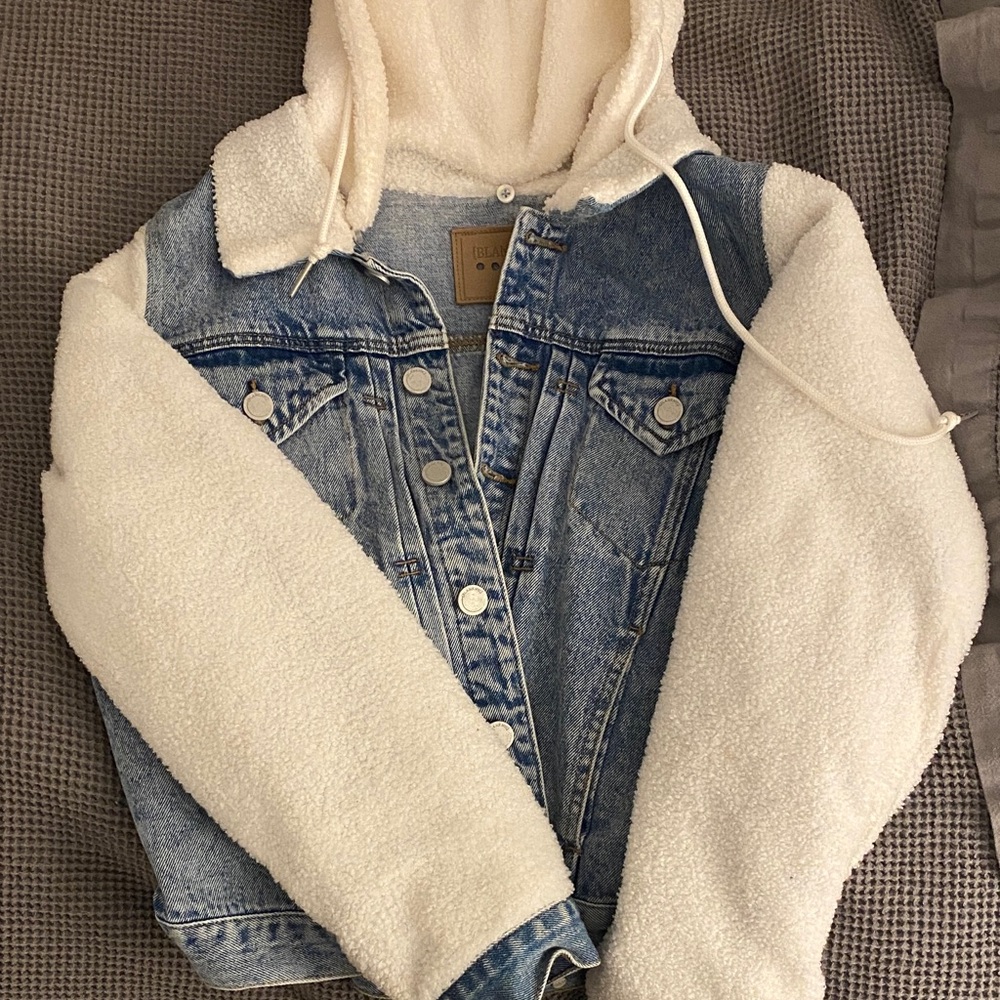Blank NYC Denim Jacket with Sherpa Sleeves